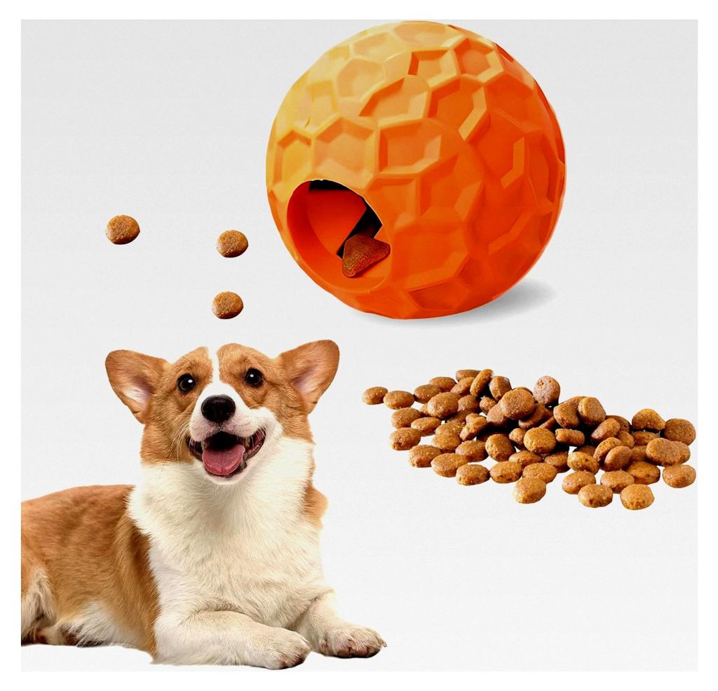 Hundespielzeug Ball mit Snack-Ausgabe Ø 6 cm Orange aus Naturkautschuk für Hunde – Interaktives Kauspielzeug für Welpen und große sowie klein...