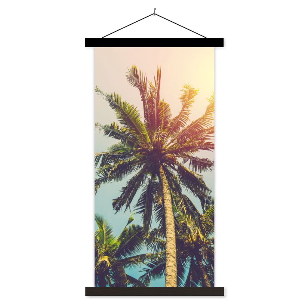 MuchoWow Textilposter Palme - Sommer - Tropisch - Sonne 90x180 cm mit schwarzem Rahmen - Dekoration Wohnzimmer