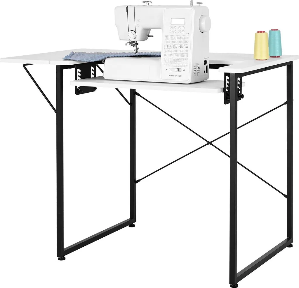 Tavolo da cucito - Tavolo per macchina da cucire - Piano ribaltabile - Ripiano regolabile in altezza - Struttura in acciaio - Salvaspazio - Per la casa e lo studio - Utilizzabile anche come tavolo per computer - Bianco - 12