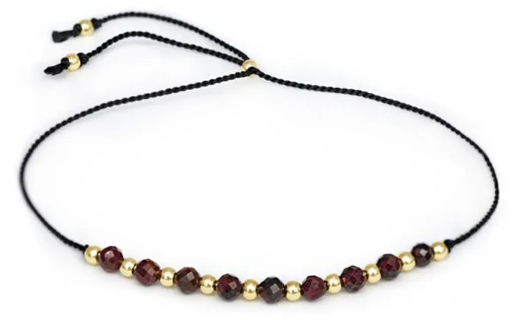 Bracelet cordon noir HE21R3G-BK orné de grenat naturel de haute qualité