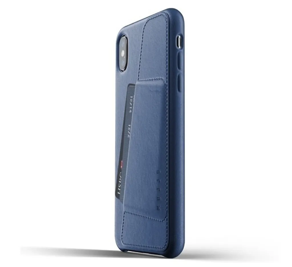 Étui carte iPhone XS Max en cuir bleu pour voyager léger