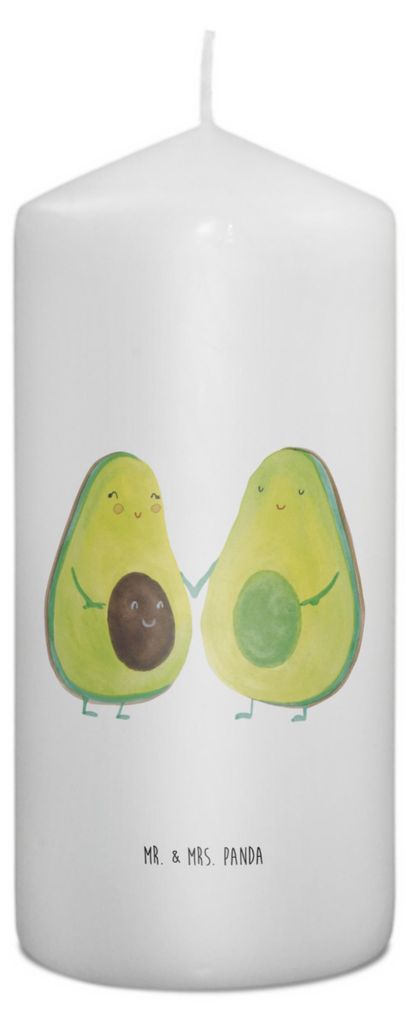 Mr. & Mrs. Panda Kerze Avocado Pärchen 15 x 7 cm - Weiß - Geschenk, Stumpenkerze, Babyshower, Bedruckte, Erinnerungskerze, Avocados, Familie, Blo...