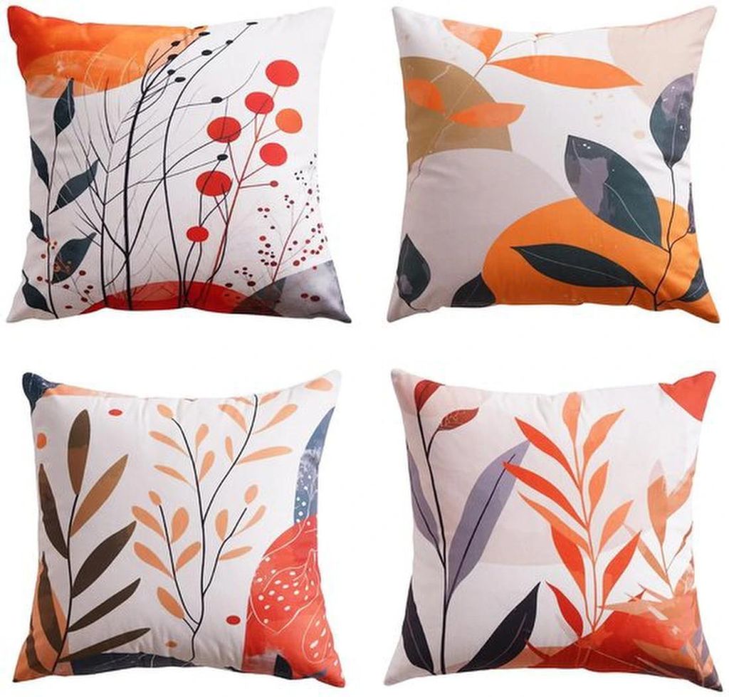 Unyqoos Set mit 4 samtigen Kissenhüllen im abstrakten Boho-Design für jede Jahreszeit
