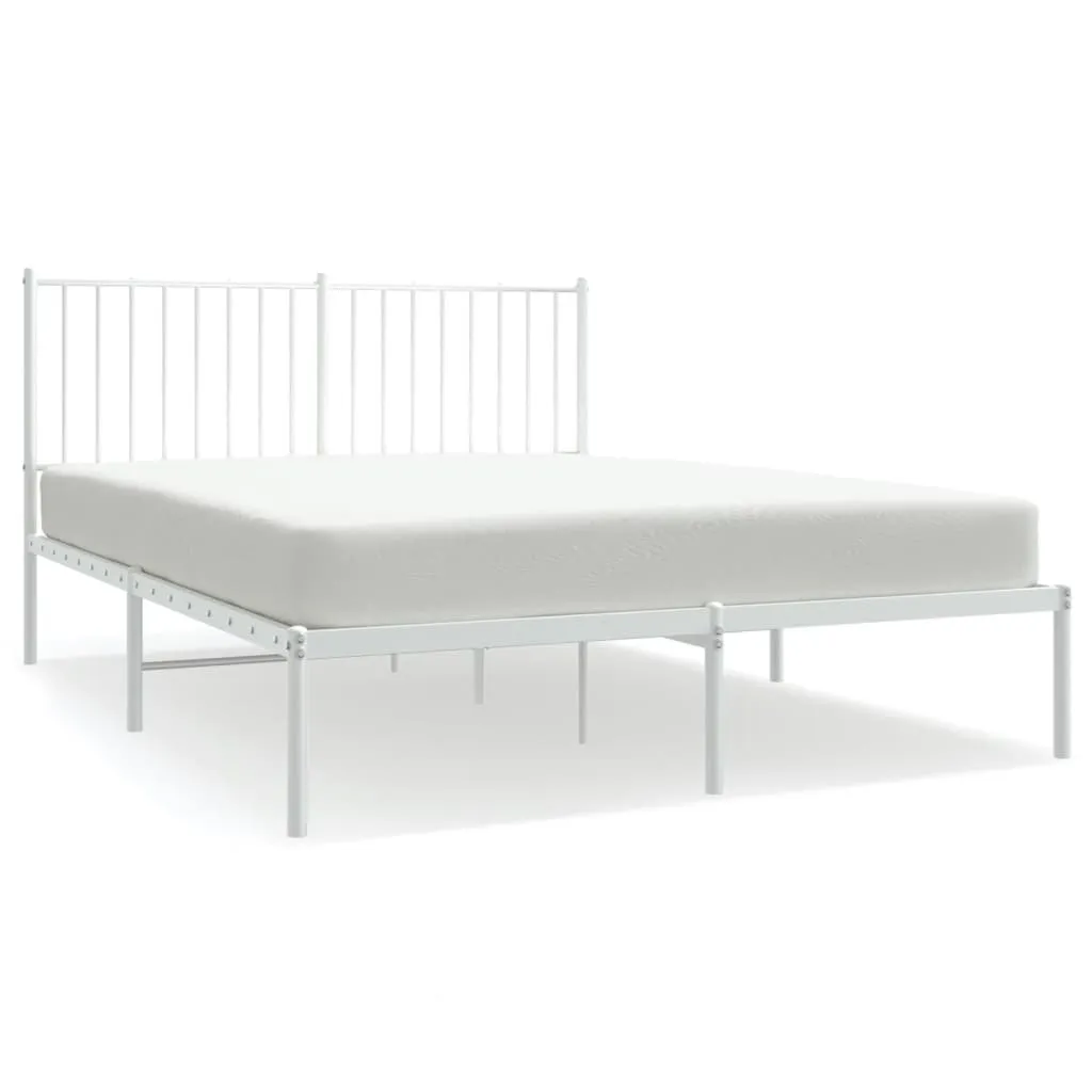 Lit en métal blanc 135x190 cm sans grincement avec tête de lit stable