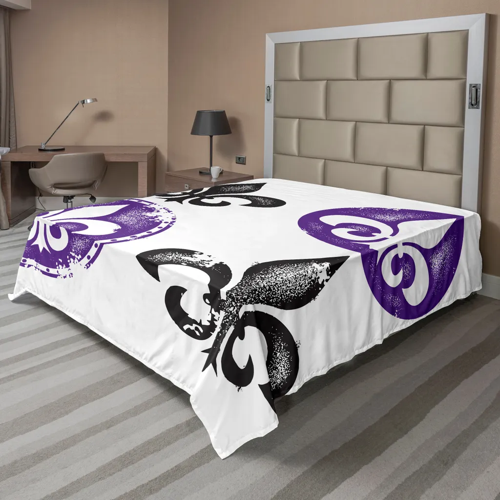 ABAKUHAUS Drap de Lit Fleur De Lis Vintage Noir Violet 275x260 cm
