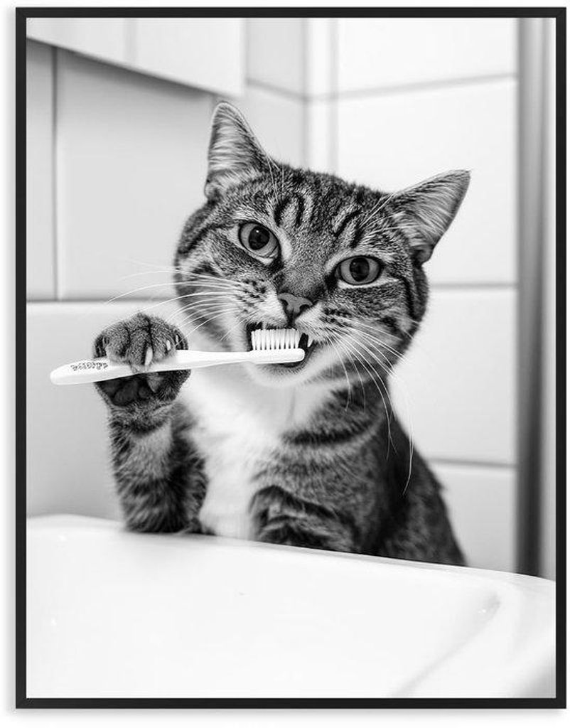 Kattenaufsteller für Badezimmerdekoration mit Zahnbürstenkatze