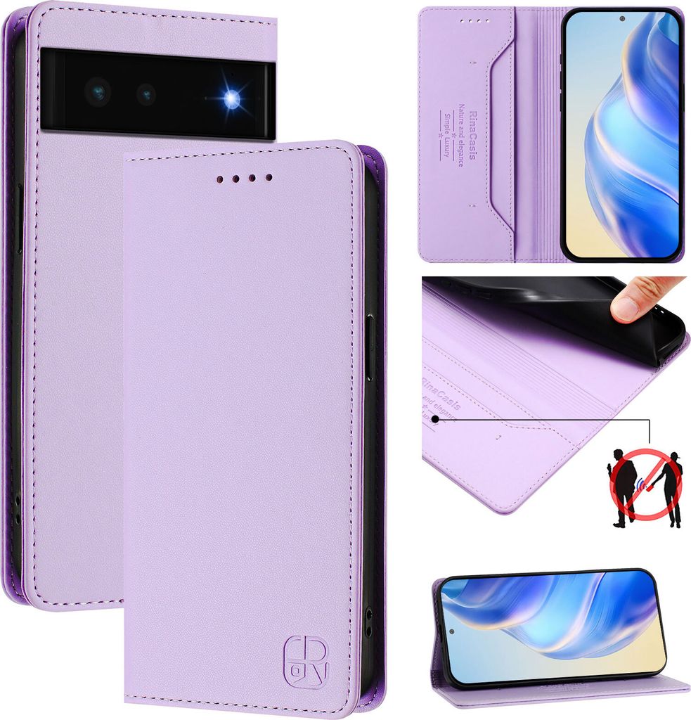 Lederhülle für Google Pixel 6 Hülle Flip Brieftasche Kartenfächern Ständer Schutzhülle Violett