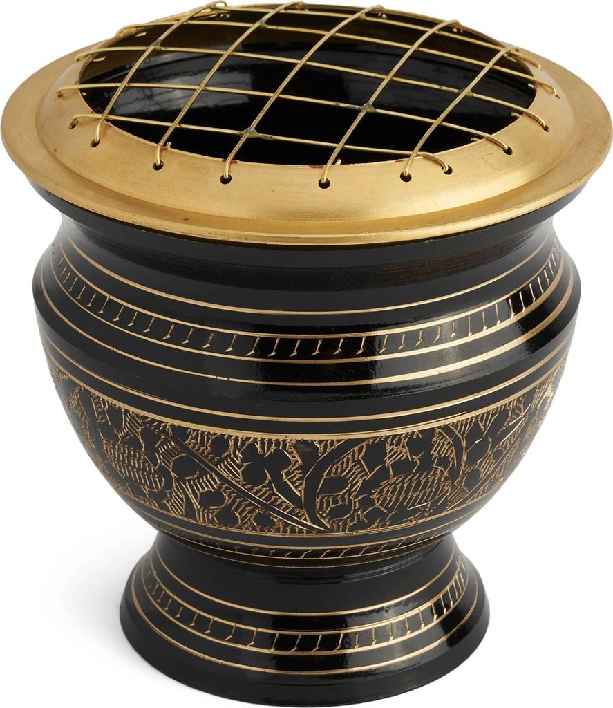Ø9cm Netzgefäß Messing schwarz gold Weihrauchgefäß für Räucherkohle mit Gravur