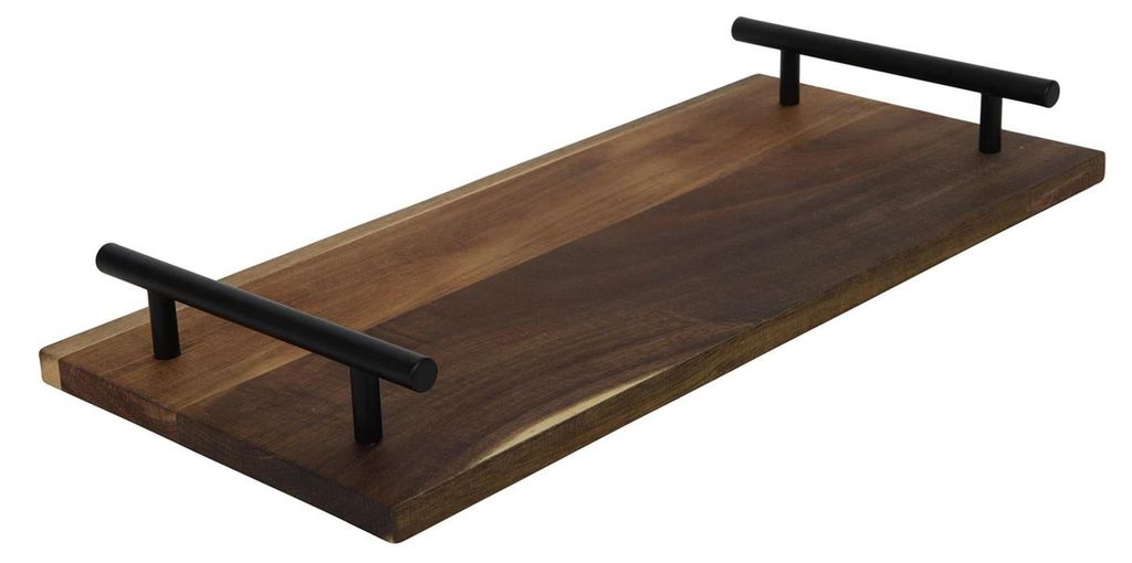Taca akacjowa z czarnymi uchwytami 36x17x2cm Zdjęcie produktu 