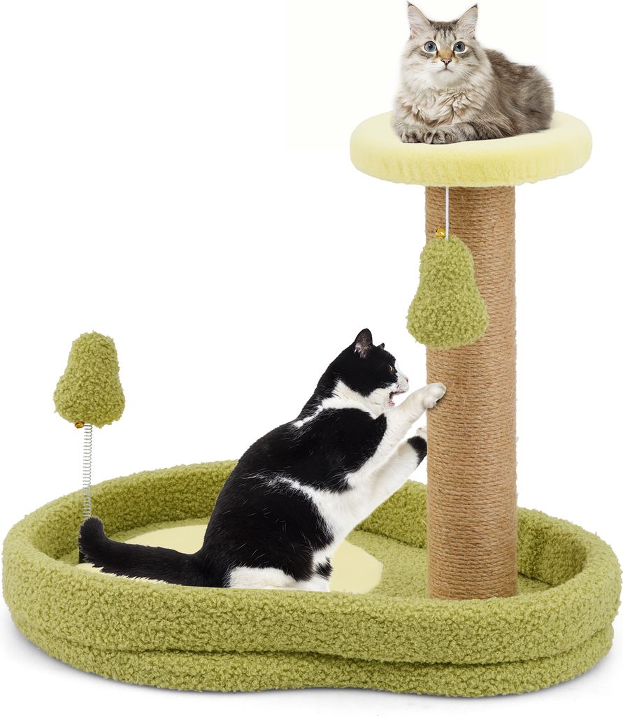 COSTWAY Kratzbaum 50cm hoch, Katzenbaum im Avocado-Optik, Spielbaum mit Katzenbett, Federspielzeug & Sisal-Kratzpfosten, Katzenmöbel Kletterbaum