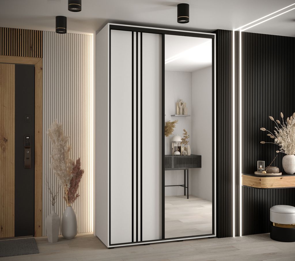 Kleiderschrank YVONA 7 - 130/45 cm, weiß/schwarz
