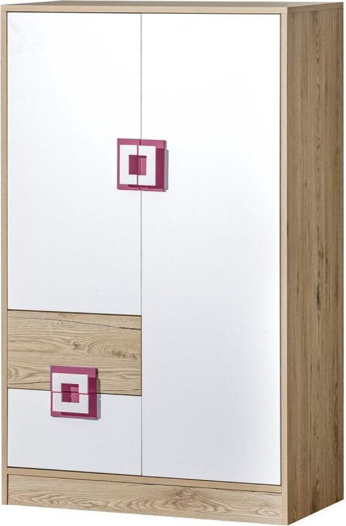 Kinderzimmer - Kommode Fabian 07, Farbe: Eiche Hellbraun / Weiß / Rosa - 130 x 80 x 40 cm (H x B x T)