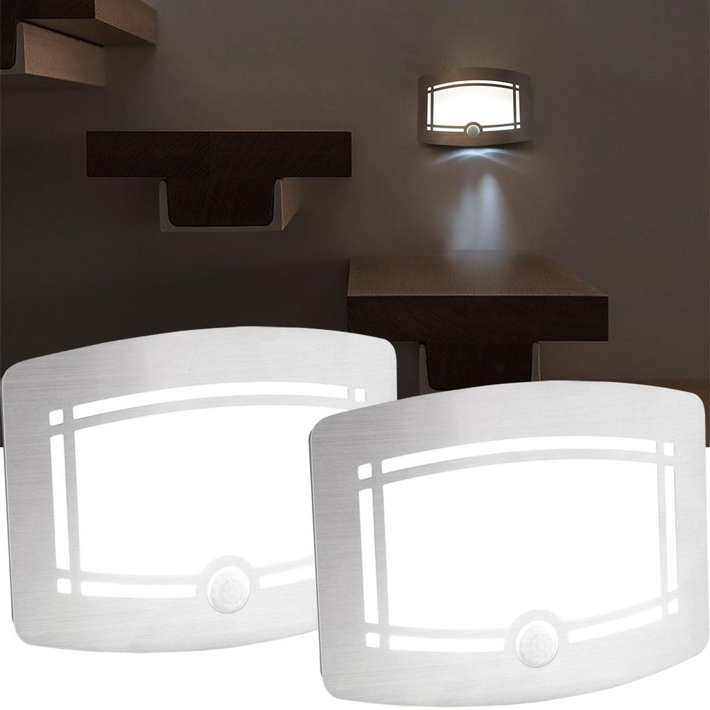 2er-Set Helle Batterie-LED-Wandleuchte, Aluminium und Kunststoff, 2 Leuchtstufen 20-40 Lumen, PIR-Bewegungs- & Lichtsensor, 6 Monate StandBy