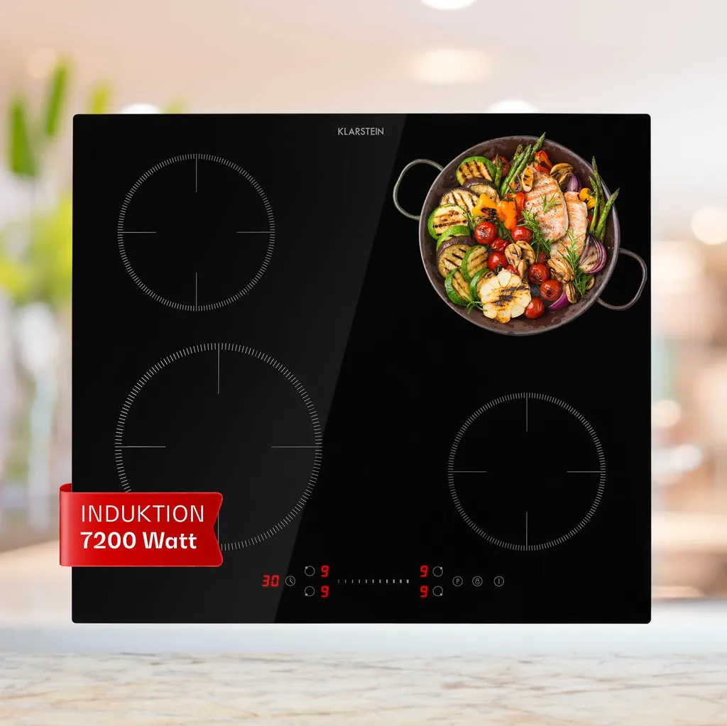 Plaque Induction 4 Feux Klarstein 7200W Encastrable avec Tactile Noir