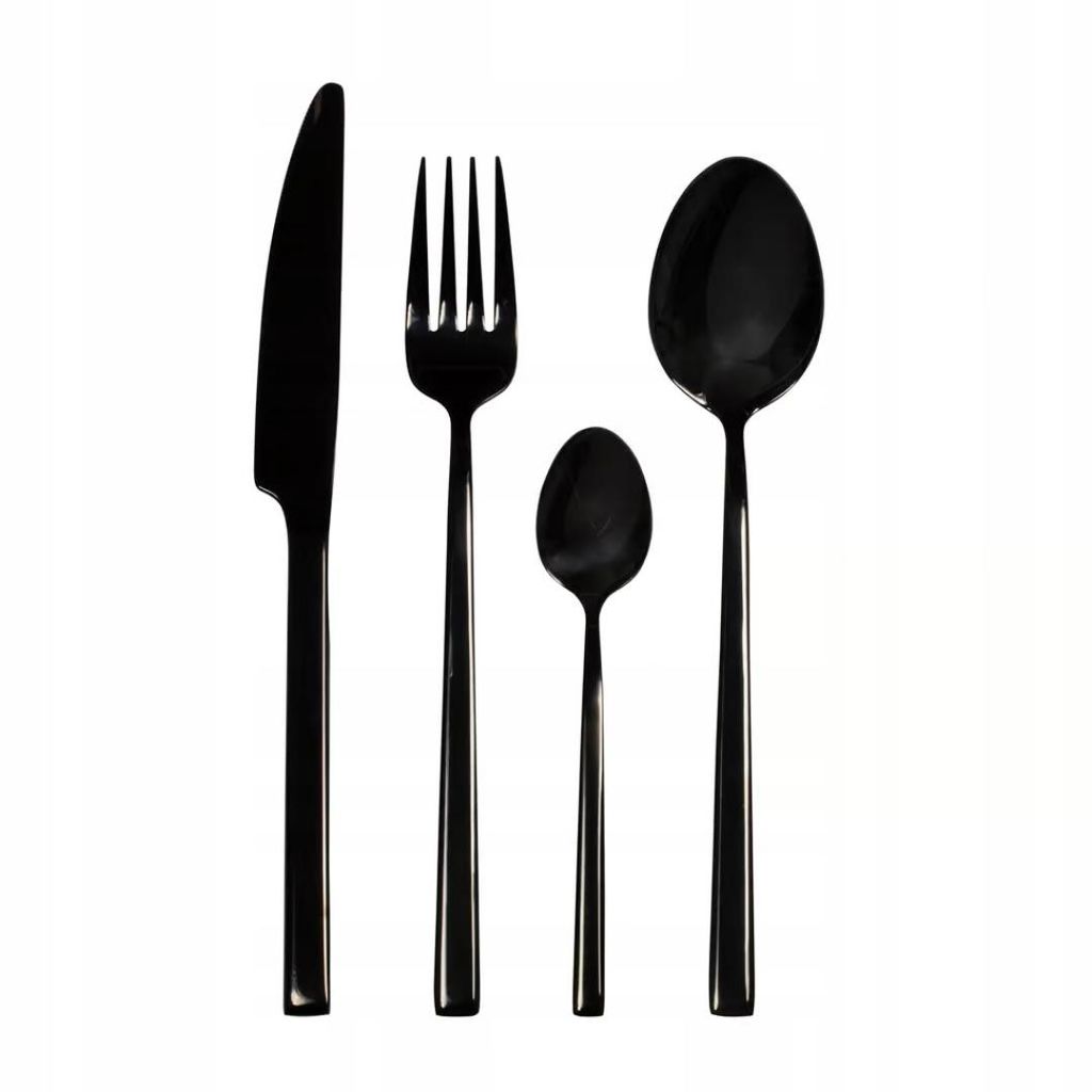 Kuketo | Besteckset Schwarz 24-teilig Edelstahl – Für 6 Personen – Messer, Gabeln, Löffel & Teelöffel – Modern & Elegant