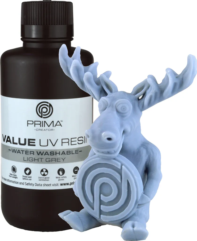 Résine d'impression 3D lavable à l'eau PrimaCreator Value Gris 500g