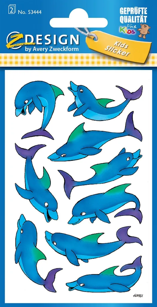 Stickers Enfant Dauphins Avery 53444 : Lot de 18 Autocollants Décoratifs