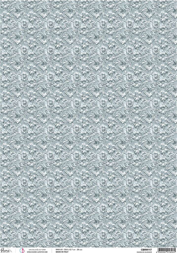 Ciao Bella Motiv-Strohseide Elegance of Blue -Gravierte Blüten, DIN A3, Basteln