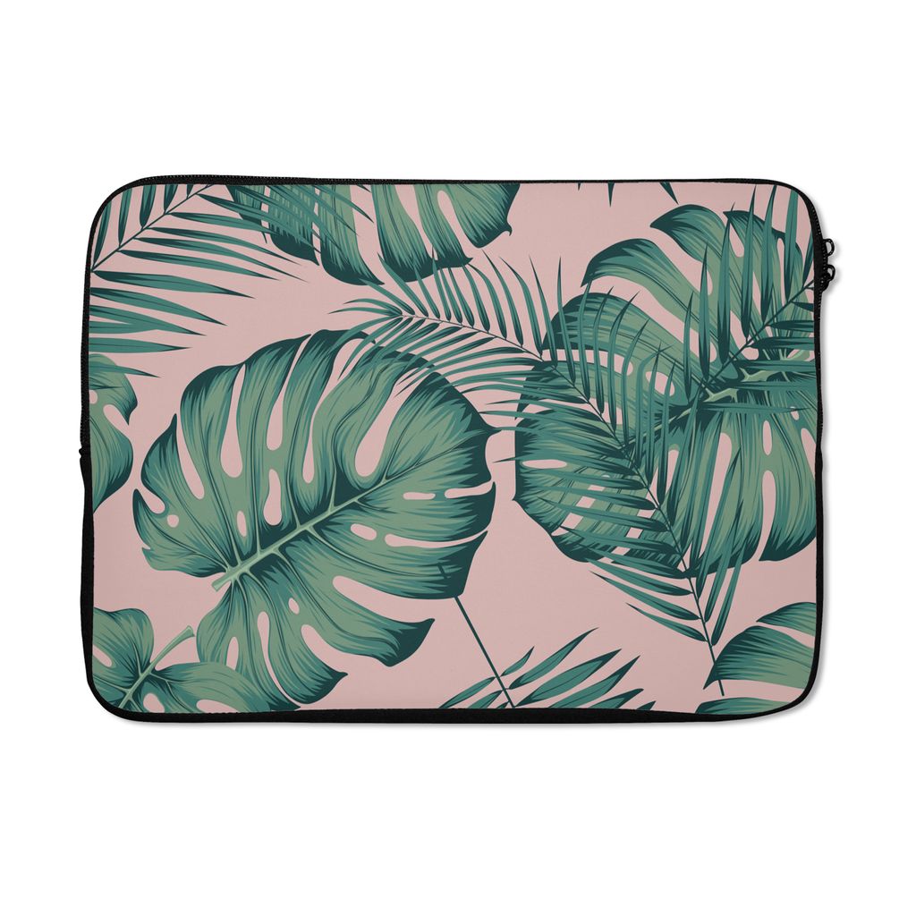 MuchoWow Laptop Hülle 14 ZollBlätter - Rosa - Muster - Mädchen - Kinder - Grün - Kind Laptoptasche - Laptoptasche - Stoßsicher - Schutzhaube