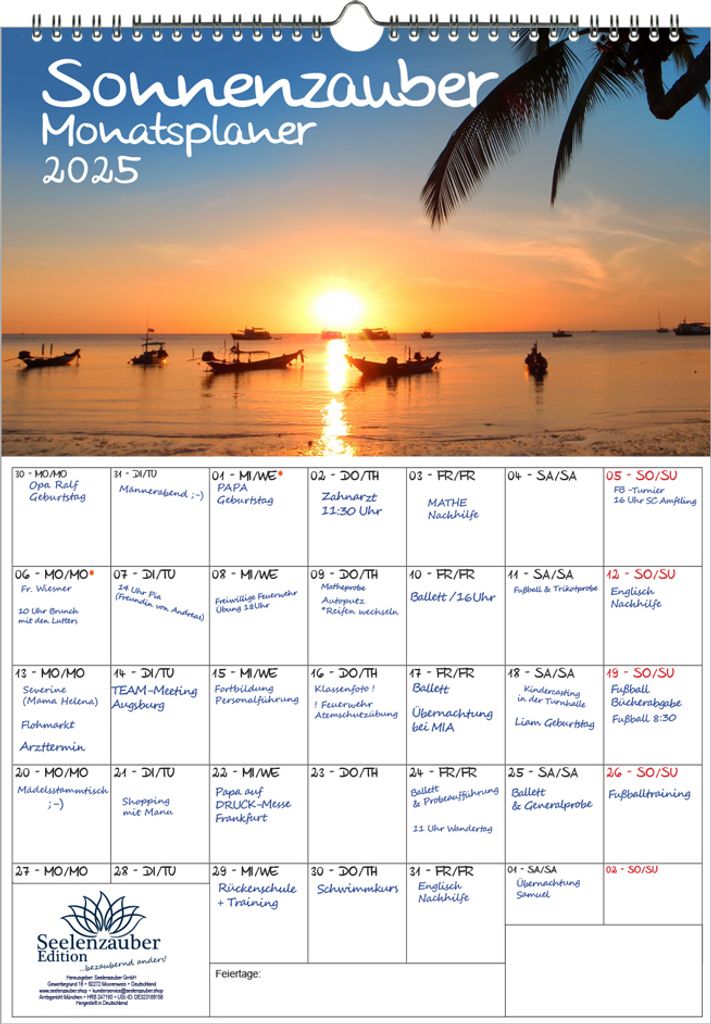 Sonnenzauber Planer DIN A3 Kalender für 2025 Sonne und Licht - Seelenzauber