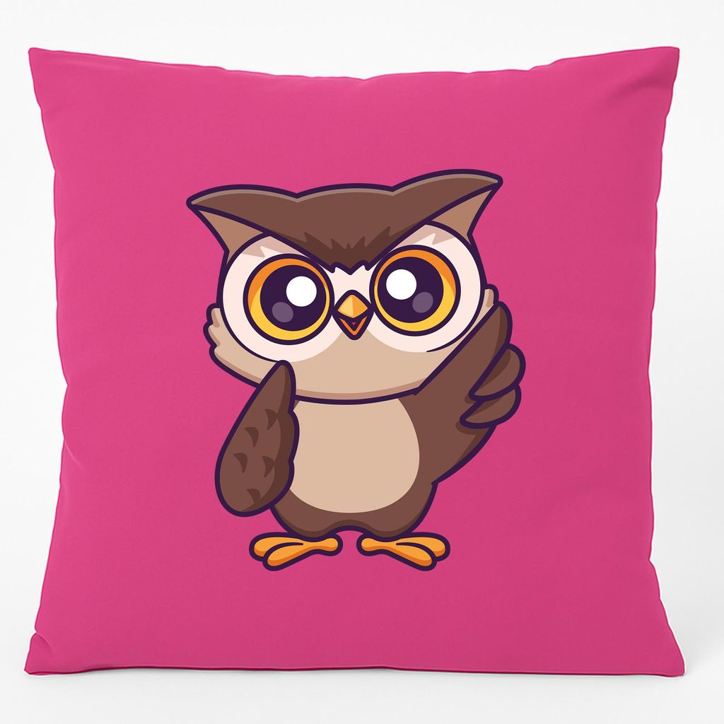 Huuraa Kissen Eule Comic 40x40cm mit Füllung Fuchsia Baumwolle Dekokissen Geschenkidee