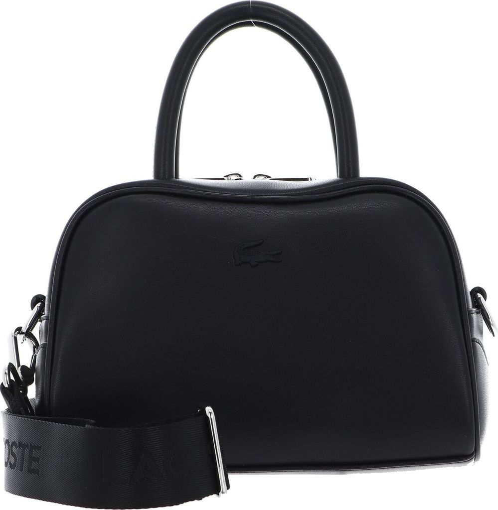 LACOSTE Leder Handtasche Umhängetasche Fashion Retro Top Handle Bag Noir schwarz