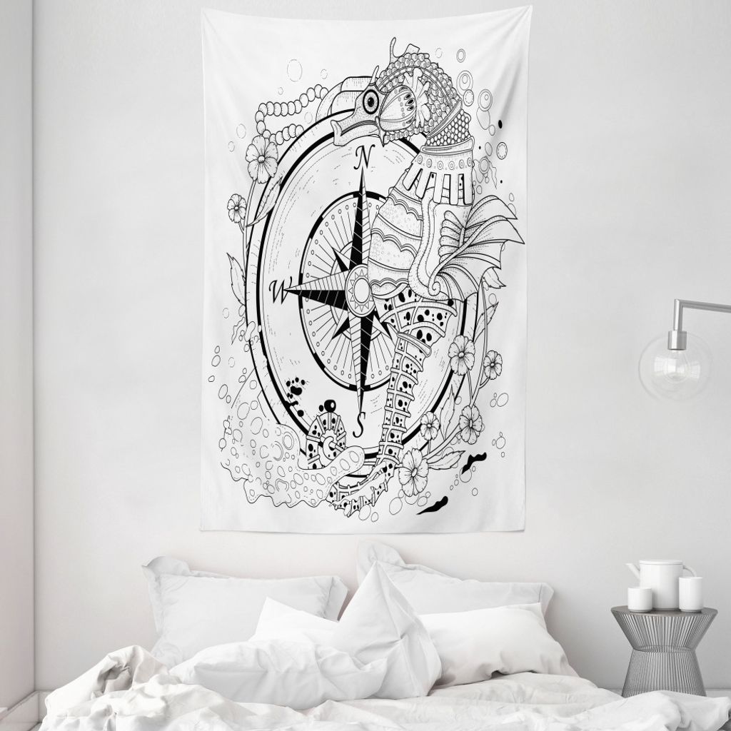 ABAKUHAUS Handgemalt Wandteppich und Tagesdecke, Seahorse Compass aus Weiches Mikrofaser Stoff Waschbar ohne Verblassen Digitaldruck, 140 x 230 cm,...