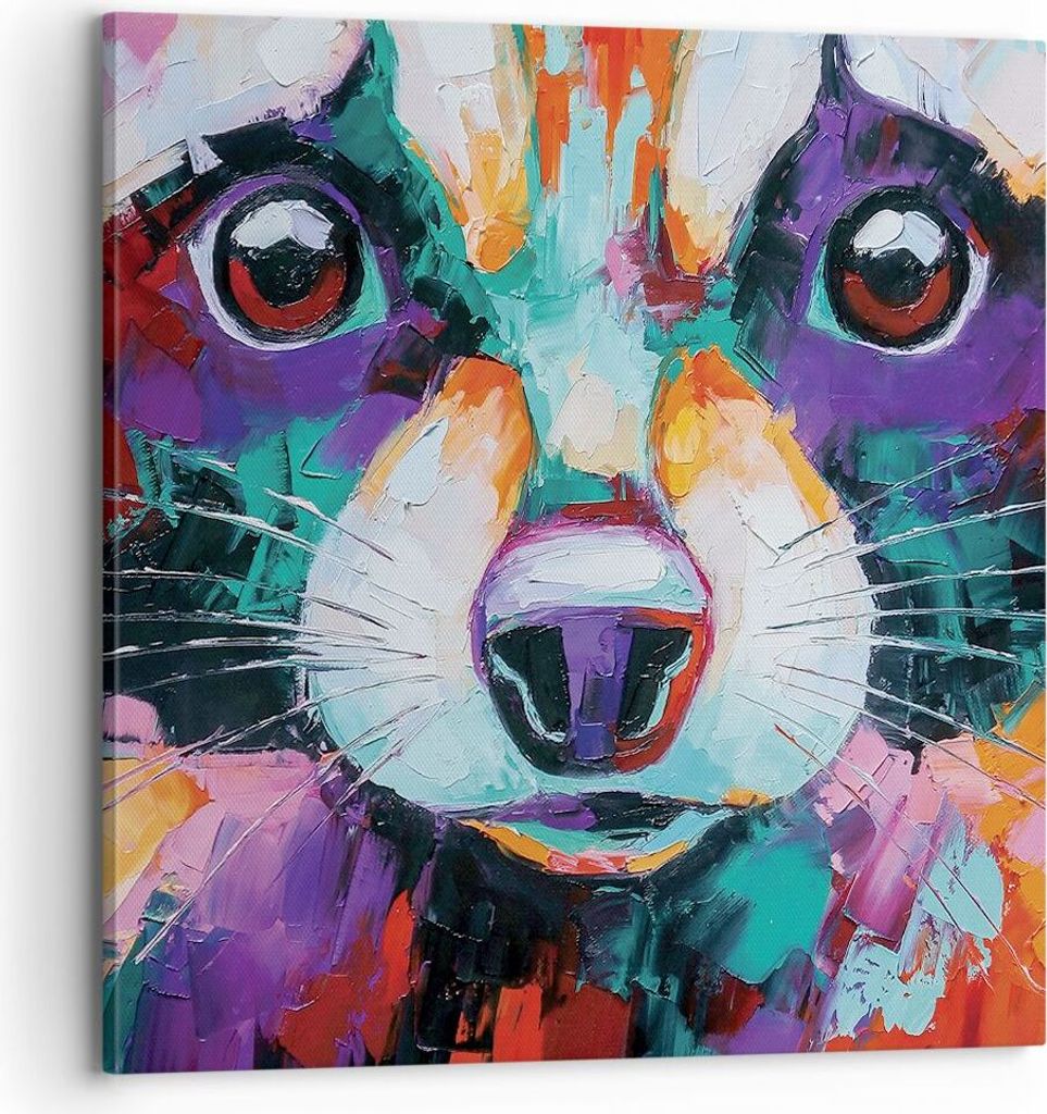 Bild auf Leinwand - Leinwandbild - Einteilig - Waschbär Bunt Öl - 70x70cm - Wand Bild - Wanddeko - Wandbilder - Leinwanddruck - Bilder - Wanddeko...