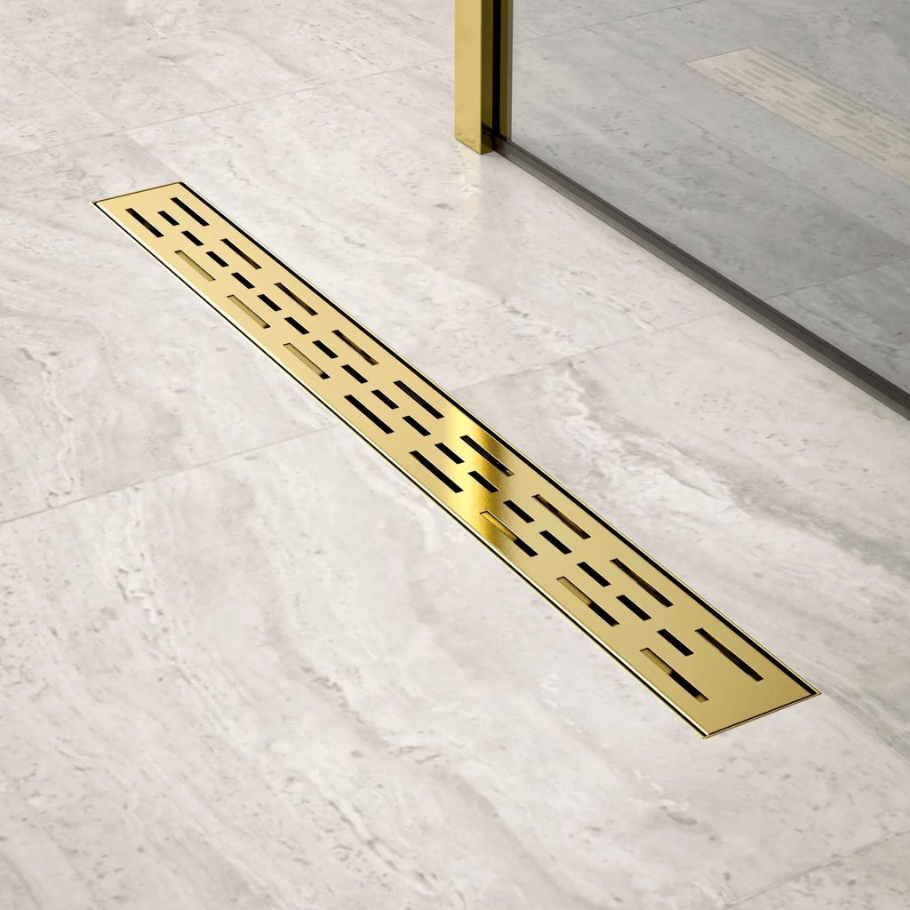 Duschablauf – 70 cm – Gold – Standardrost – Edelstahl – Mit Flansch