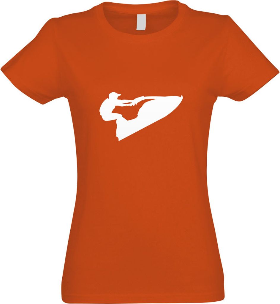 Kiwistar - T-Shirt tailliert - Damen - orange - Jet-Ski Jetboot Fahrer Figur - mit Motiv Bedruckt - Funshirt Design - Sport - Freizeit - Damen - XL