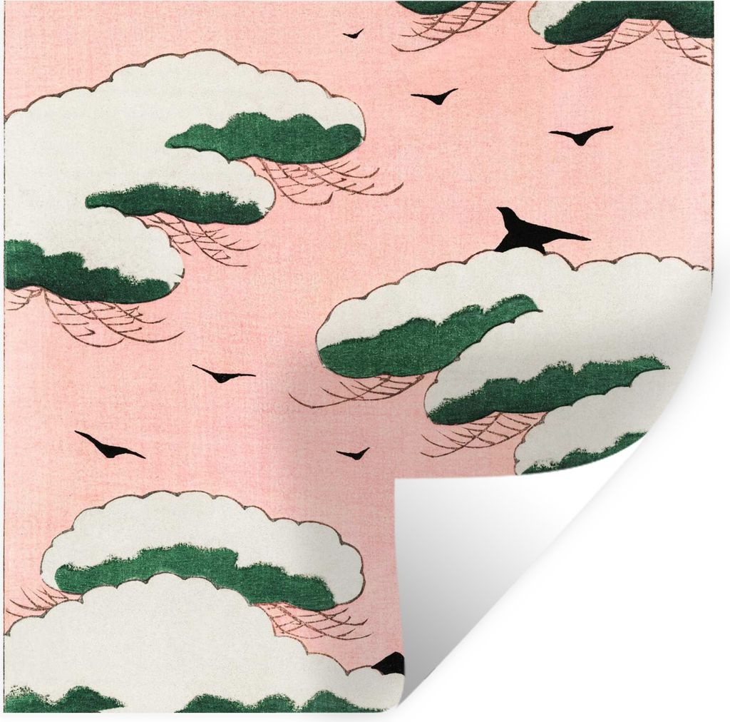 MuchoWow Wandtattoo Wandsticker Wandaufkleber Japanisch - Vogel - Wolke - Vintage 80x80 cm Selbstklebend und Repositionierbar - Wierderverwendbar...