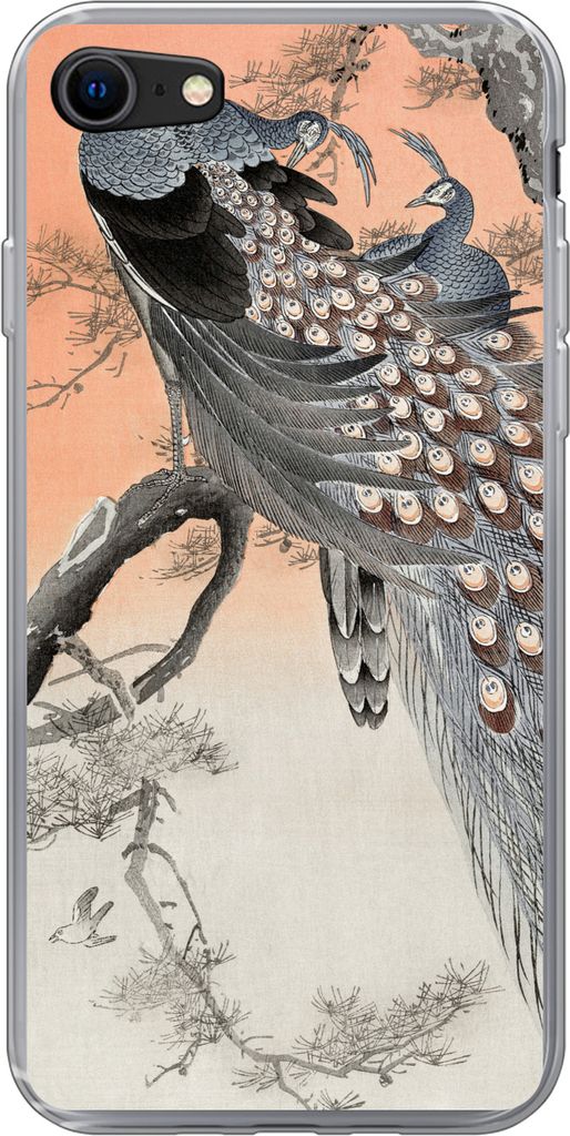 MuchoWow Handyhülle Schutzhülle Hülle für Telefoonhoesje iPhone 8 Pfauenfedern - Pfau - Vintage Silikon Softcase Handy Hülle - Schutzhaube