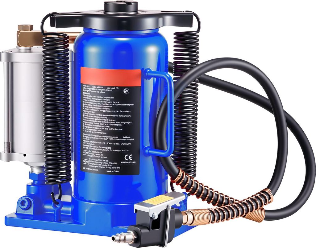 SucceBuy Lufthydraulischer Flaschenheber mit 20 t Tragkraft, 260–495 mm Hubbereich, pneumatischer und manueller Wagenheber mit Pumpe für Autos, ...