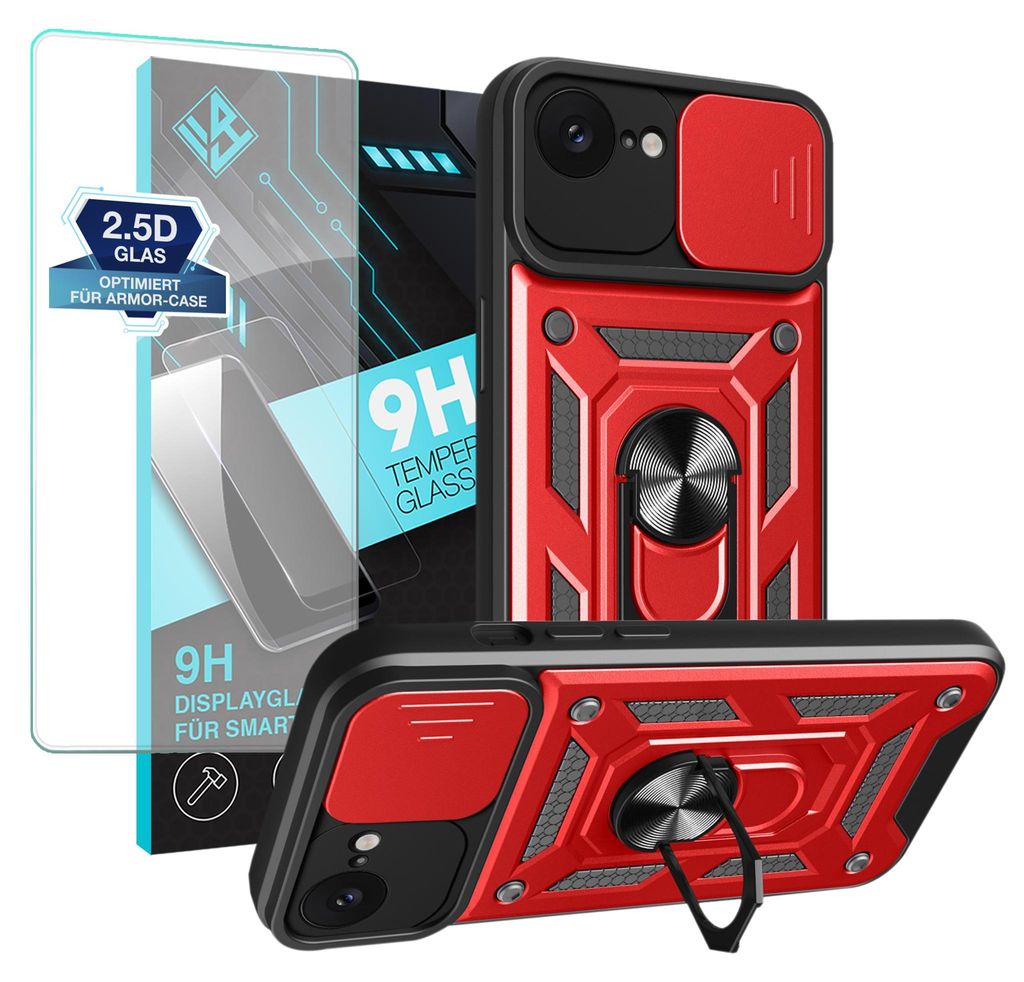 Armor Handyhülle für Apple iPhone 17e mit 9H Displayglas Displayschutz Kameraschutz Handy Panzer Case Cover Schutzhülle Outdoor Farbe: Rot