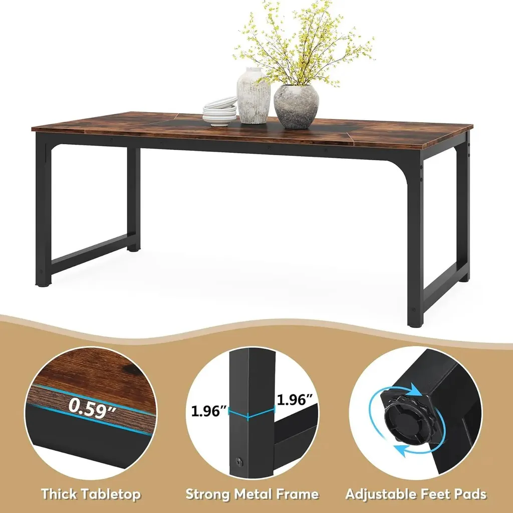Grande table à manger 8 personnes design rétro industriel bois brun rustique