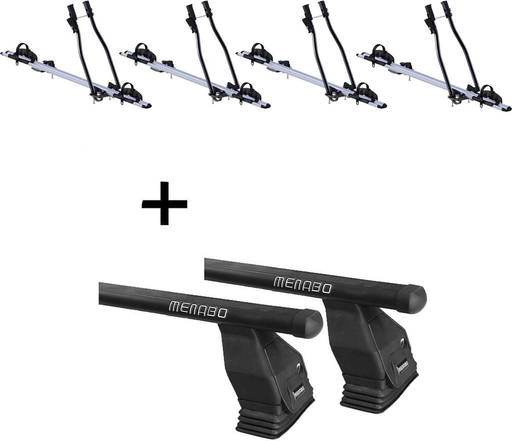 4x Fahrradträger SAGITTAR + Dachträger Menabo Tema Stahl kompatibel mit für Hyundai i20 Coupé (3 Türer) ab 2015