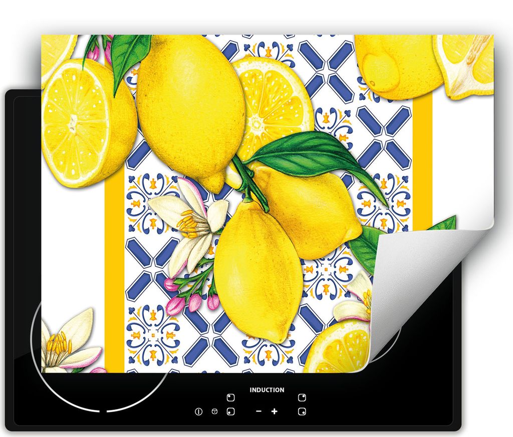 DarHaus Herdabdeckplatte 80x52 cm Anti Rutsch Matte Aufrollbar, mosaik - Zitrone