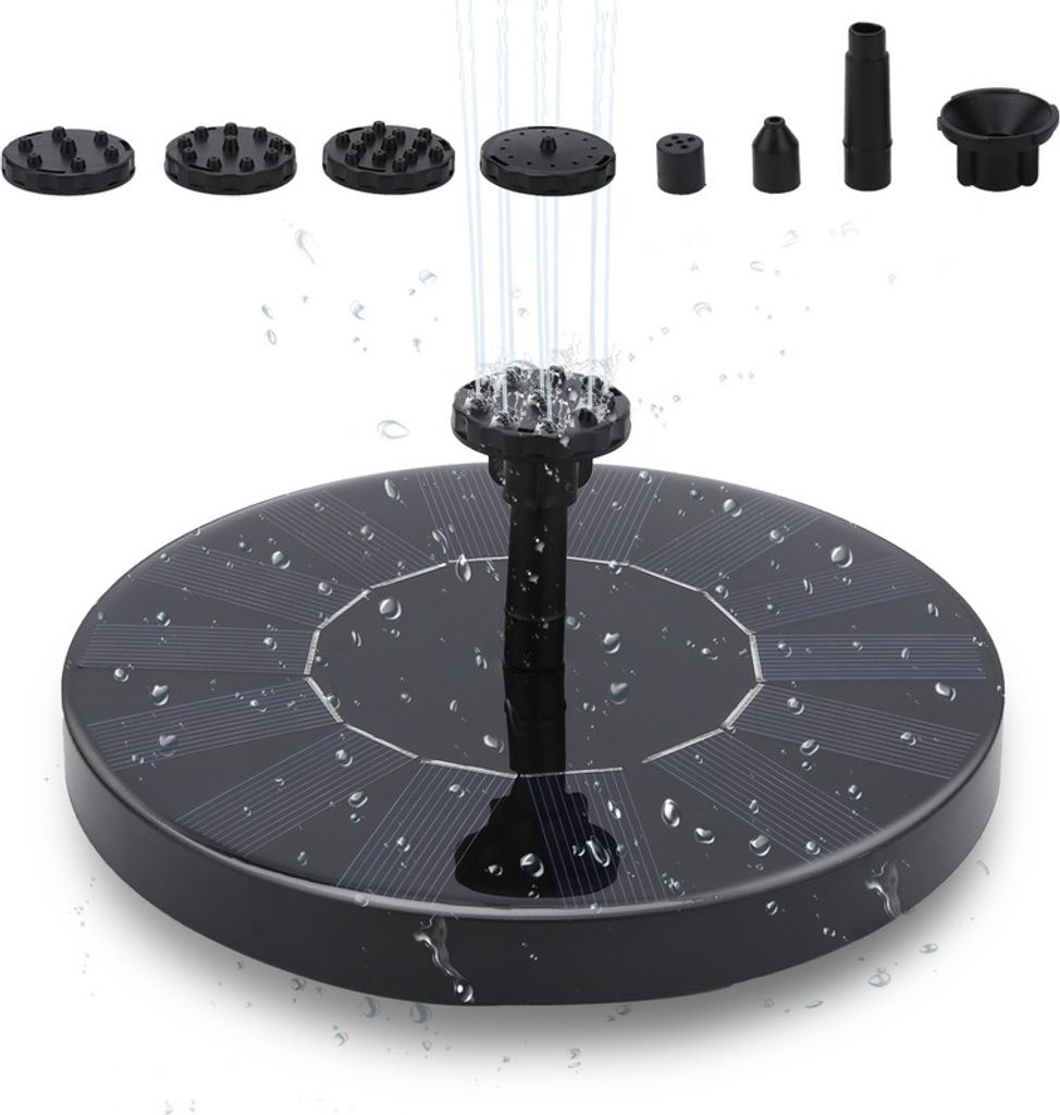 Aopunly SolarPumpe solar springbrunnen 1.5W 6 verschiedenen Spray Köpfe Teichpumpe Brunnen Wasserpumpe Teichpumpe Fontäne 190L/H