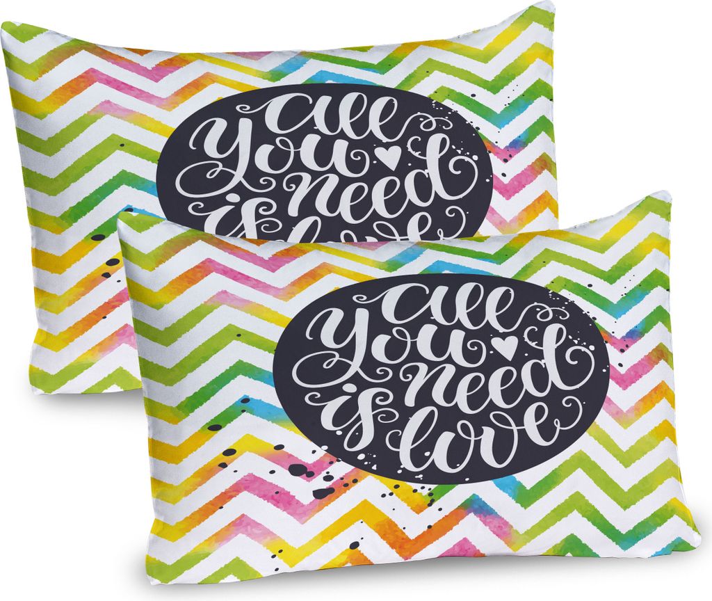 ABAKUHAUS Sprichwort Kissenbezug Packung mit 2, Cursive All You Need is Love geschrieben in Runde auf Aquarell Vivid Chevron Kulisse, Dekorativer G...