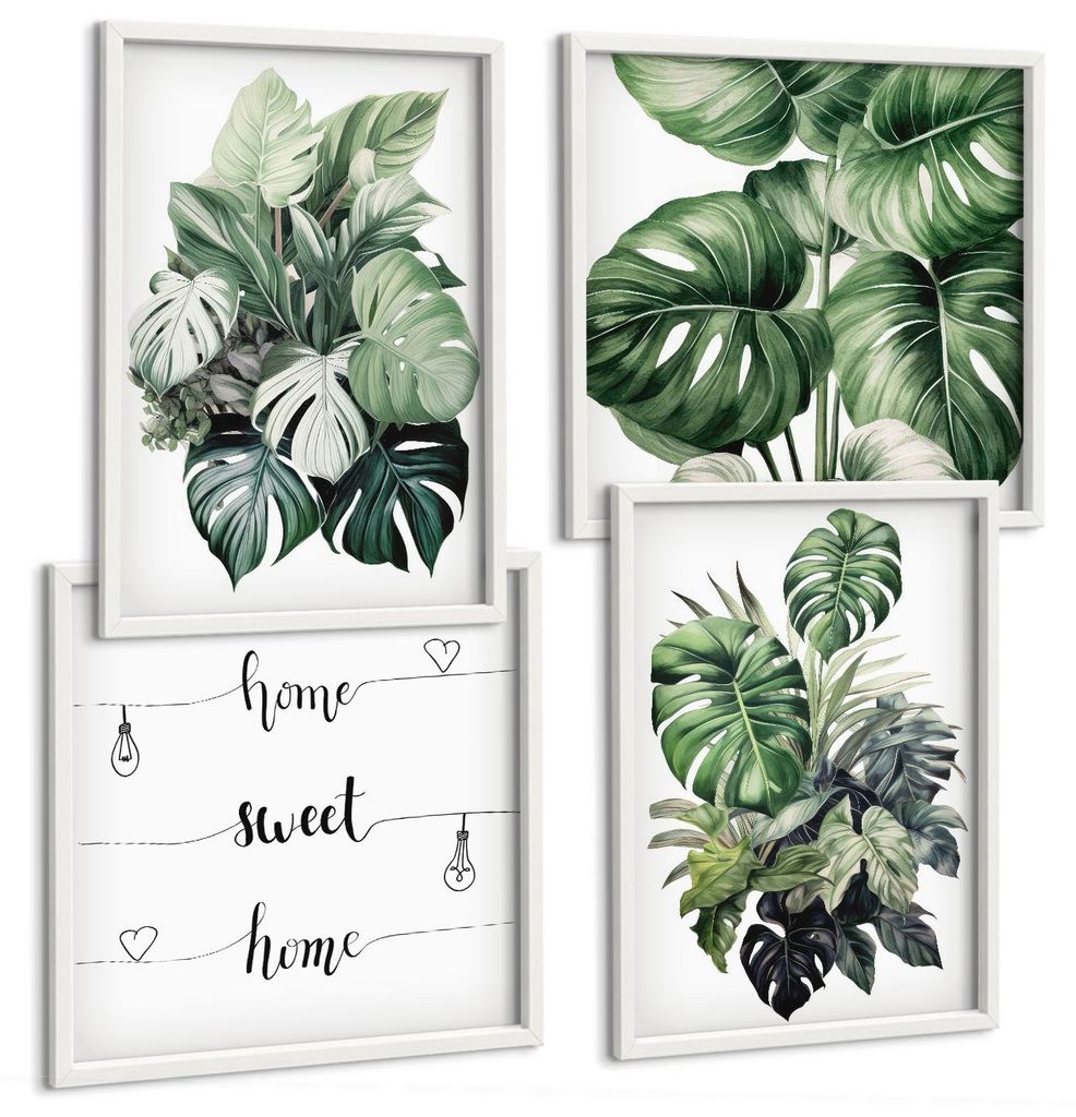 Bilder Set 4-teilig im weißen Rahmen – Wandbilder 4 Stück – gerahmte Poster für Wohnzimmer, Schlafzimmer und Flur – 50x50 cm - 40x60 cm ...