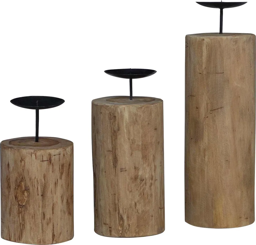 Portacandele 3 pezzi in legno massello di teak naturale