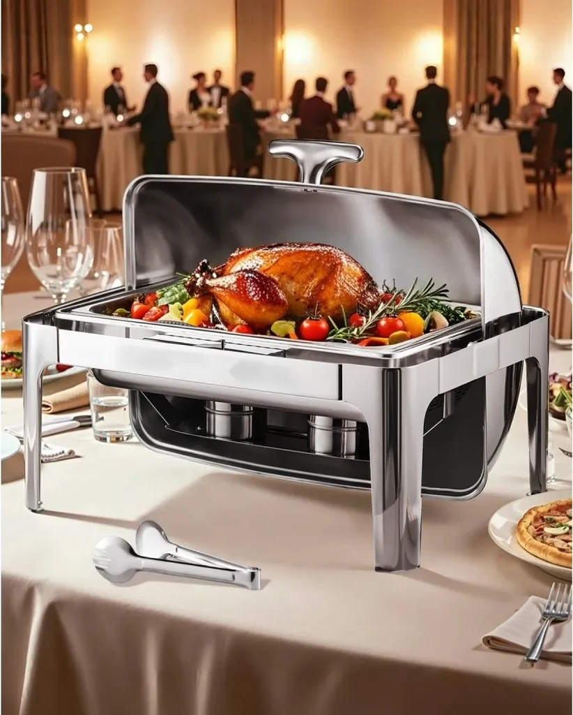 Gardez vos Plats au Chaud avec ce Chafing Dish Inox 8,5L Rolltop Robuste