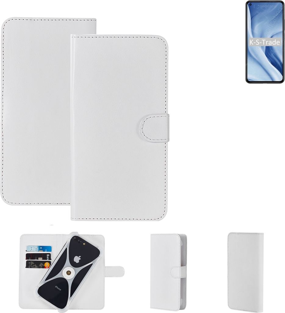 K-S-Trade Handy Hülle Schutz Hülle kompatibel mit Xiaomi 11 Lite 5G NE Cover Case Bookstyle Bumper weiß 1x