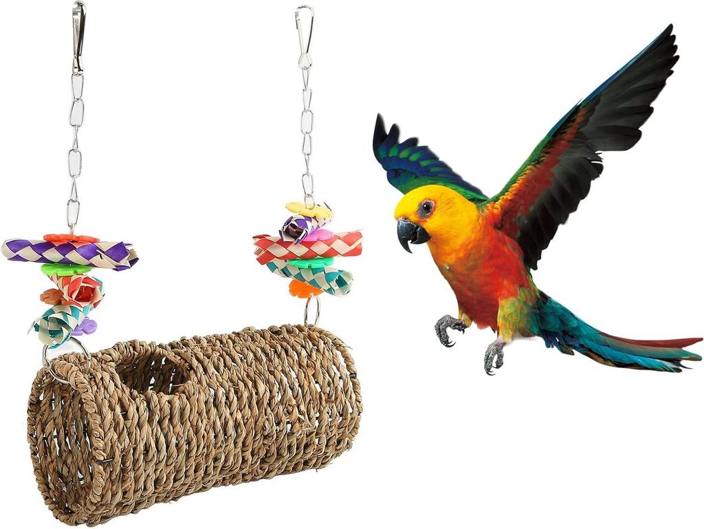 Vogelfaser Woven Swing mit Haken, langlebiges und unterhaltsames Vogelspielzeug für kauende Vögel, stehender Papagei, Wellensittich, Falcon-Welle...