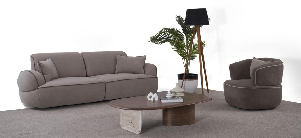 Beiges Wohnzimmer Set Designer 3-Sitzer Robuster Couchtisch 2tlg-