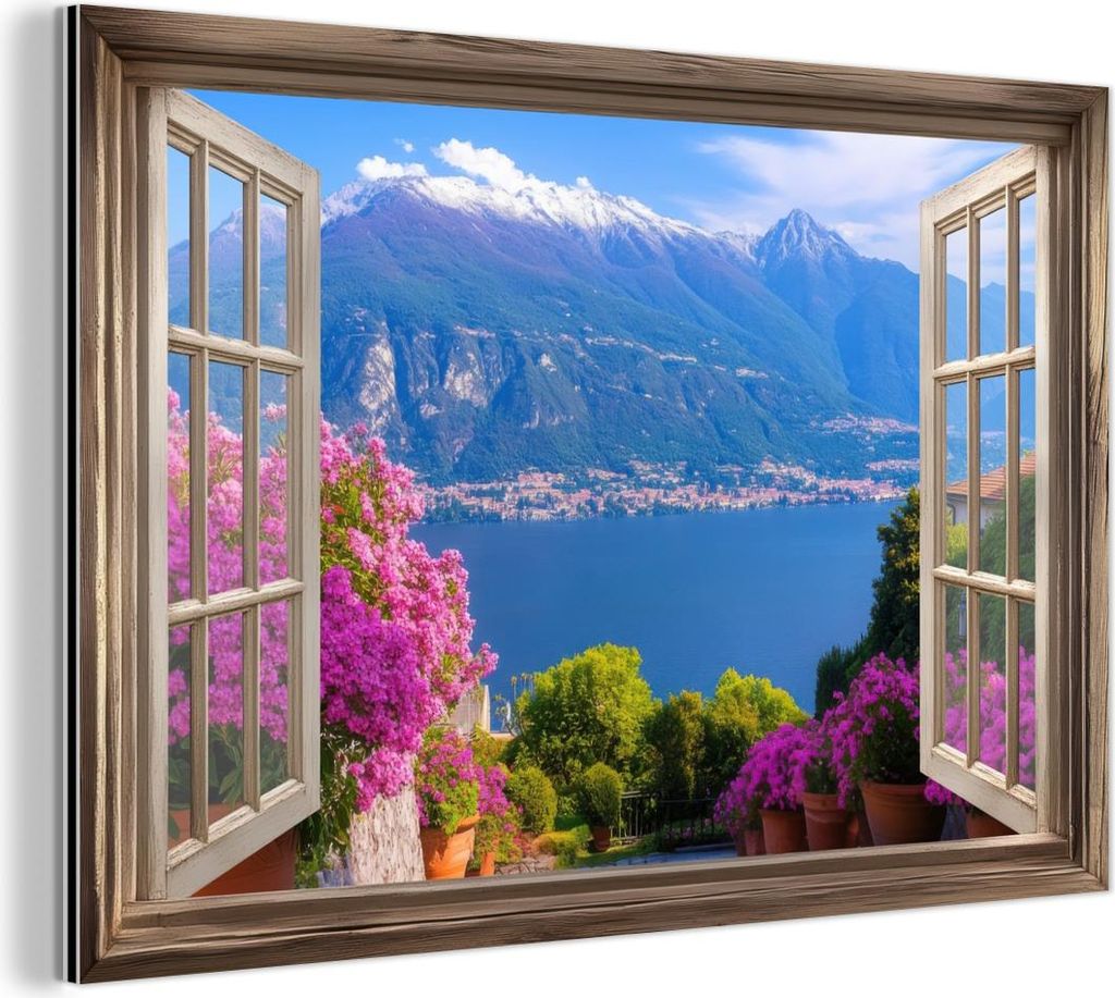 MuchoWow Wanddekoration Metall Metallbild Wandkunst 60x40 cm Durchblick - Berg - Landschaft - Ausblicke - See MuchoWow Aluminium Gemälde - Gemälder