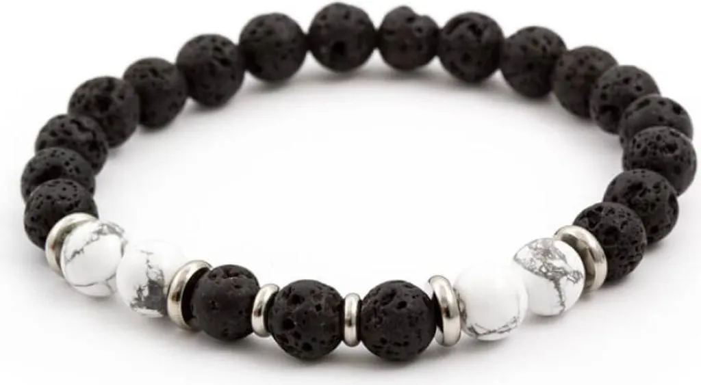Bracciale Pietra Lavica e Howlite MINK62 17cm - Pietre Naturali Autentiche