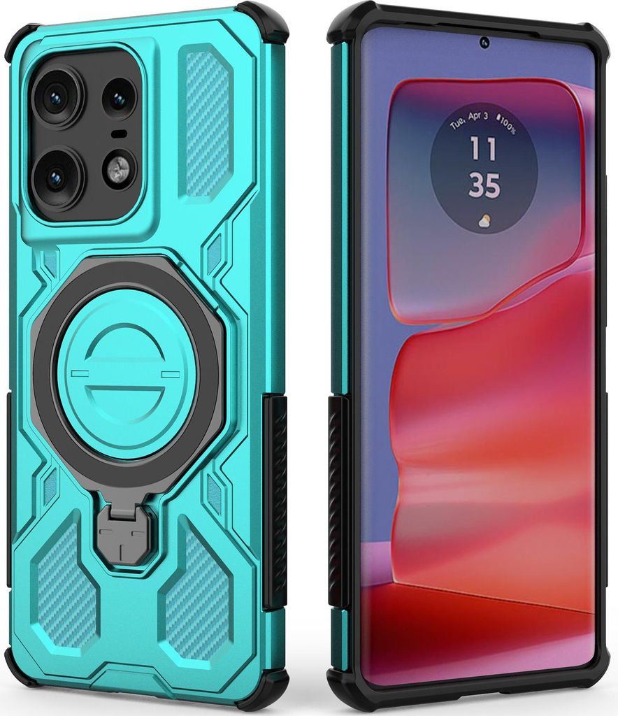 Robuste Handyhülle für Motorola Edge 50 Pro mit Ringhalter Ständer Stoßfest, Magnetisch, Dual-Layer Schutz Türkis