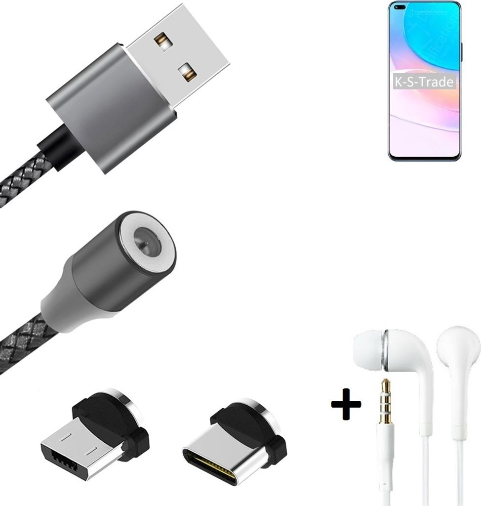 K-S-Trade Hochwertiges Magnet-Lade-kabel Sync-Kabel Daten-Kabel + Kopfhörer kompatibel mit Huawei nova 8i mit USB-Typ-C-Anschluss und