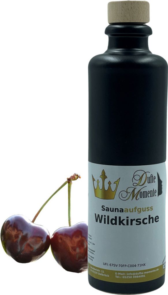 Dufte Momente | Saunaduft Konzentrat Wildkirsche 200ml in schwarzer Steingutflasche | naturreine ätherische Öle | vegan, ohne Tierversuche